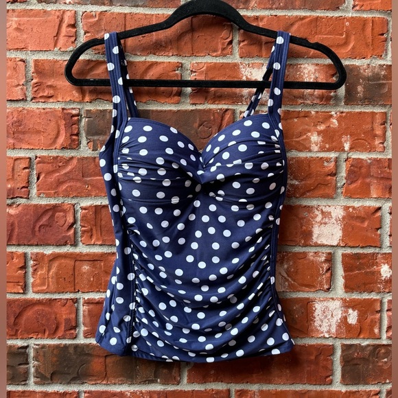 Niptuck 10 Multifit Cup Navy Polka Dot Ruched Swim Tankini Pinup Push Up - Picture 9 of 9